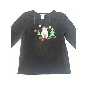 Sophia Jayne‎ Ugly Sweater Top Black Grumpy Cat Sz Med Women Knit Applique Bling